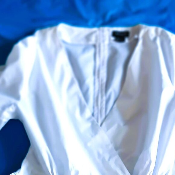 WHITE COTTON PEPLUM BLOUSE W/PUFFY SLEEVES COTTAGECORE, MEDIUM - Picture 3 of 4